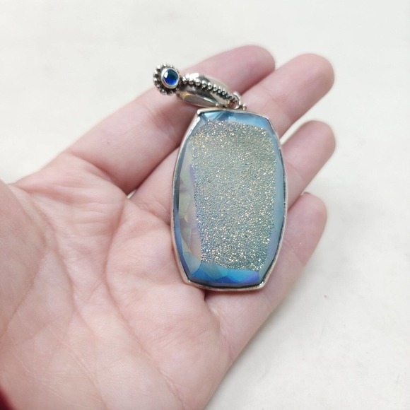 Colleen Lopez Womens Pendant 925 Sterling Silver Blue Mystic Druzy Quartz Stone - Picture 9 of 9